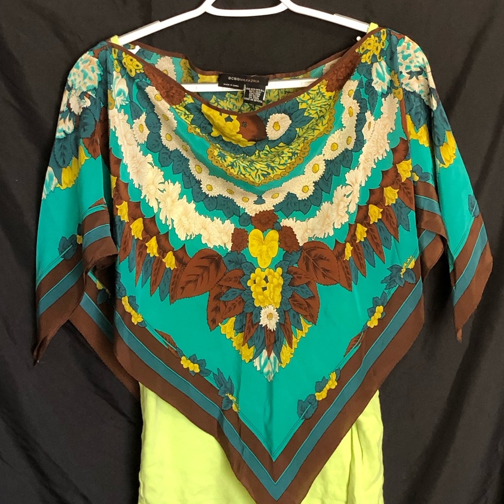 BCBG 100% silk women’s multi colored cami cover or top.